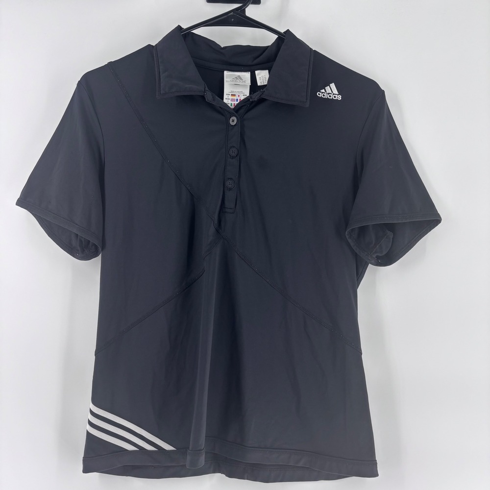 Adidas Polo Shirt Womens Medium Black ClimaCool Short Sleeve Activewear Golf Top